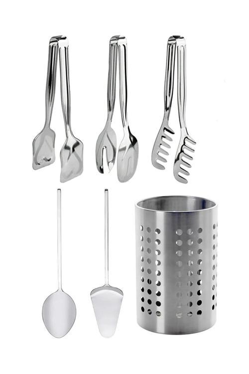 6 Parça Paslanmaz Çelik Servis Sunum Seti Yemek Hazırlık Mutfak Ihtiyaçlar Çeyiz Set