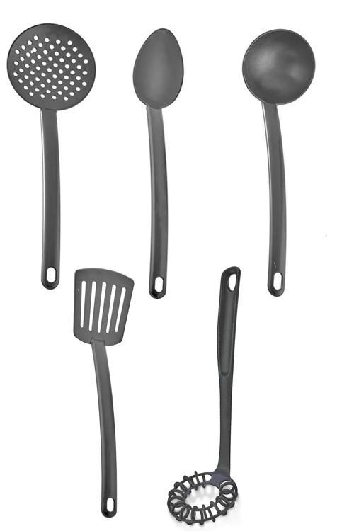 Pratik 5Li Yanmaz Yapışmaz Teflon Servis Set 220 Derece Dayanıklı Kepçe Kevgir Spatula Kaşık Çırpıcı