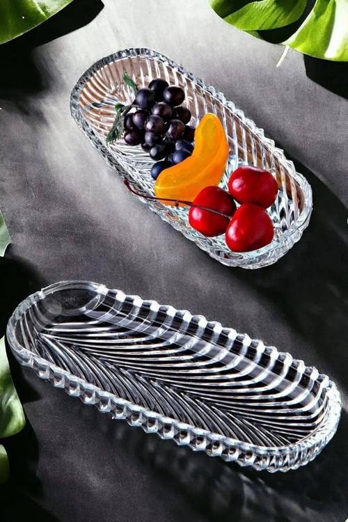 Balık Sırtı Cam Kayık Tabak Sunumluk 2 Adet 18 Cm Sunum Ve Kahvaltı Tabağı