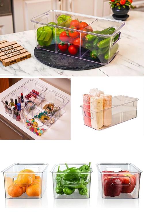 3 Bölmeli Kapaklı Buzdolabı Içi Düzenleyici Organizer Sebze Meyve Sepeti Takı Makyaj Kutusu