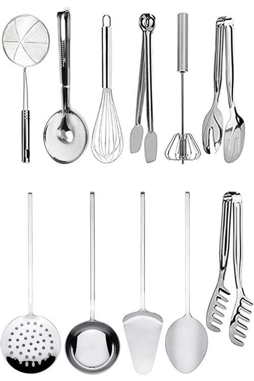 11 Parça Sunum Hazırlama Spatula, Kepçe, Kevgir, Yemek Hazırlama Seti, Servis Maşa