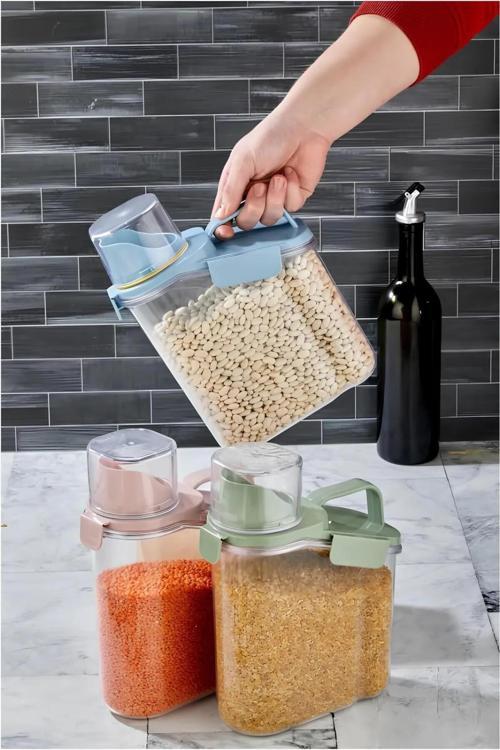 Çok Fonksiyonlu Ölçü Kapaklı Saklama Kabı - Deterjanlık - Bakliyat Saklama Kabı