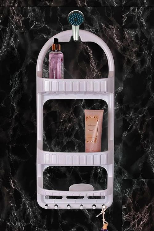 Lüks 3 Raflı Yapışkanlı Şampuanlık Banyo Şampuan Rafı Beyaz Banyo Düzenleyici