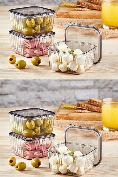 Lüks 12 Adet Kare Kapaklı Kahvaltılık Saklama Kabı Hava Almaz Kapaklı Akrilik