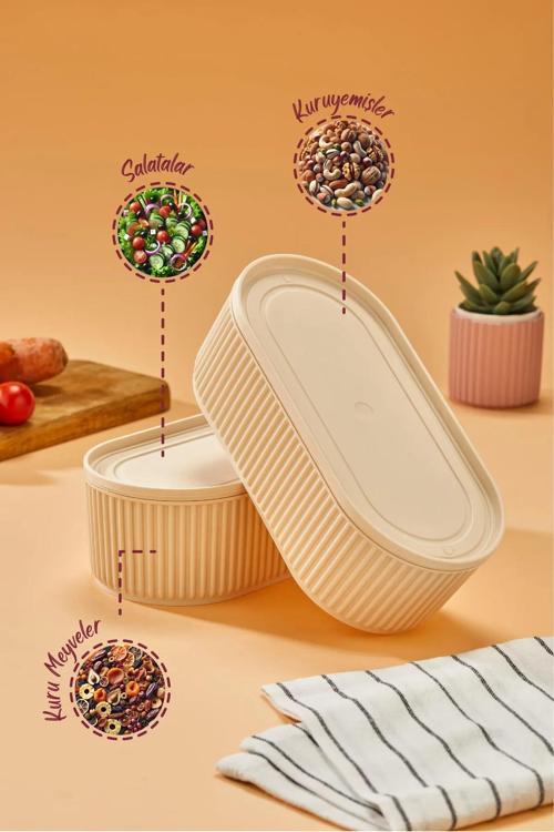 Elastik Bantlı İstiflenebilir Pratik Saklama Kabı Seti 2X Adet (1100 Ml)