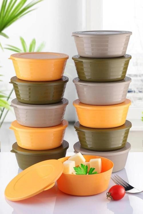 12Li Saklama Kabı Seti Yuvarlak Kapaklı Renkli Kase Sızdırmaz Kap Tazelik Korur