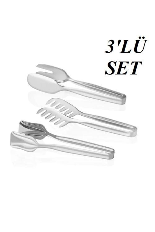 3 ' Lü Paslanmaz Çelik Servis Maşa Seti