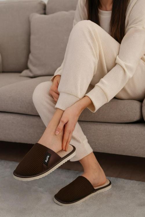 AR-060 Unisex Kadife Kumaş İçi Kürklü Kışlık Ev Terliği