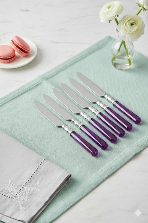 6’lı Paslanmaz Çelik Mor Tatlı Bıçağı Seti