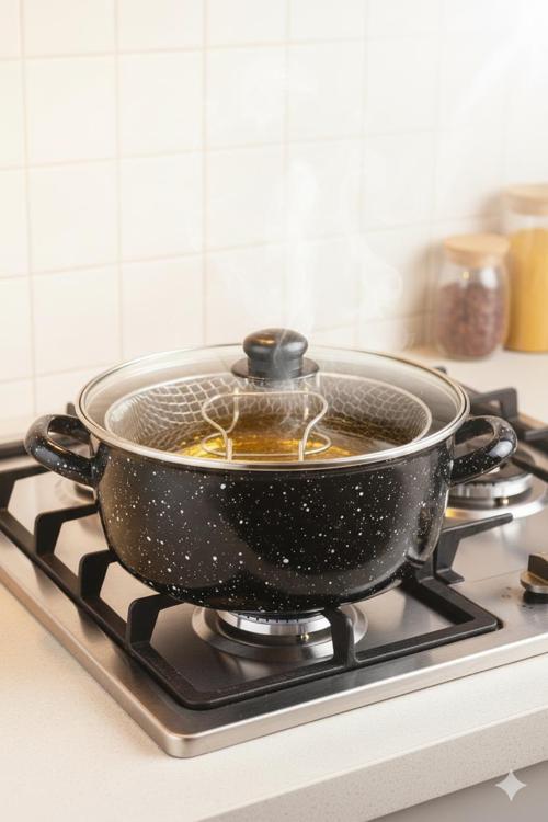 Siyah Kırçıllı Emaye Fritöz Tencere 24 cm 5,5 lt