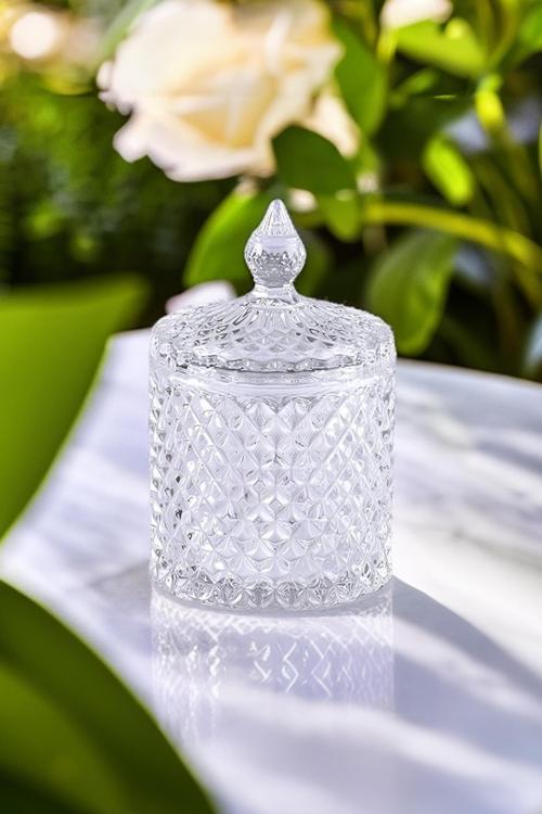 Kristal Desenli Cam Şekerlik 550 ml