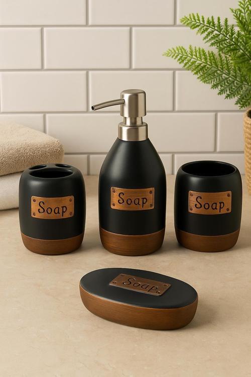 4 Parça Siyah Seramik Banyo Seti