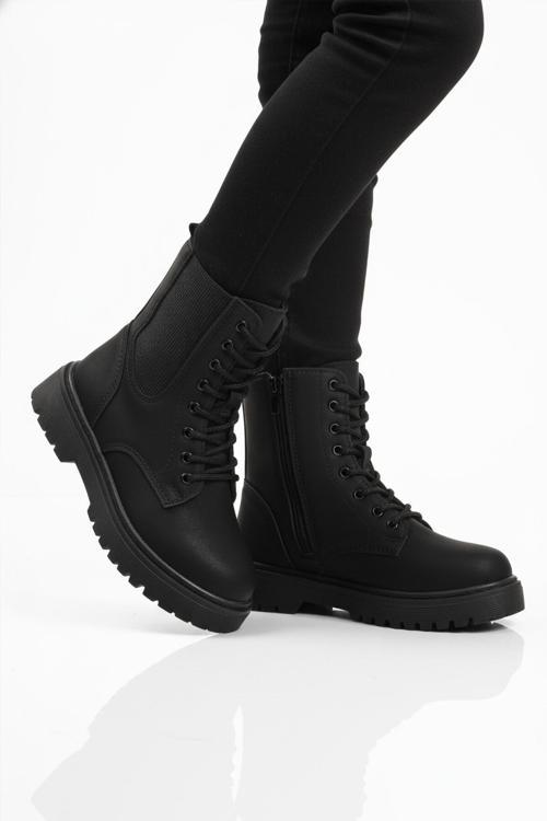 Siyah Zümrüt Polarlı Kaymaz Soğuğa Dirençli Deri Çocuk Bot Tuno 07 F