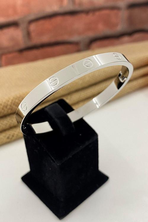 Çelik Kelepçe Kalın Gümüş Renk  Bileklik