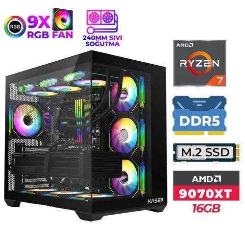SovaX100 Ryzen 7 7800X3D 16GB DDR5 Ram 512GB M.2 NVMe SSD 16GB RX9070 XT Sıvı Soğutmalı Masaüstü Oyuncu Bilgisayar