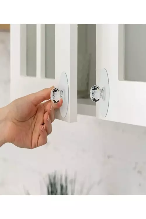 Şeffaf Kristal Başlıklı 2'li Yapışkanlı Kulp Dolap Çekmece Kulp Tutacak Askı