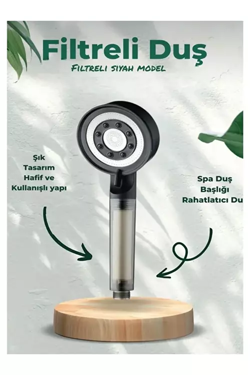 Duş başlığı Siyah 5 Fonksiyonlu Çelik Su Tasarruflu Filtreli Turbo Jet duş Başlığı
