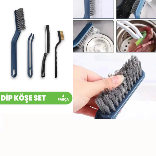 4’lü Dip Köşe Temizlik Seti – Derz Fırçası, İnce Uçlu Fırça ve Gider Cımbızı