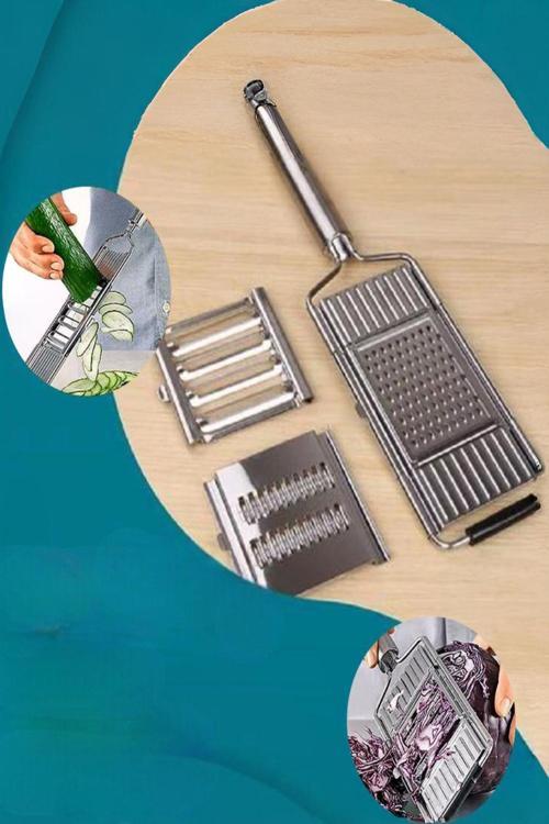 3 Başlıklı Paslanmaz Sebze Dilimleyici – Ergonomik Tutma Kolu & Kaydırmaz Taban