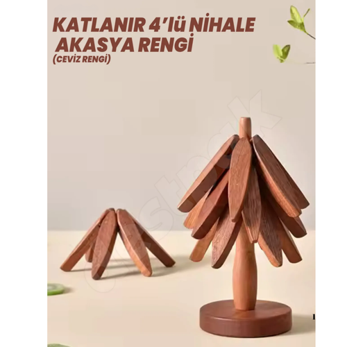 Ağaç Şeklinde Bambu Nihale Pratik Katlanır  Bambu Bardak Altlığı