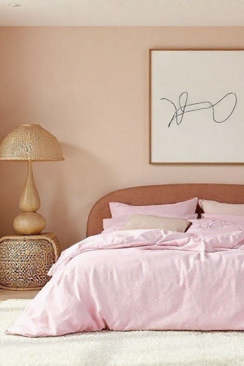 Düz Pudra Tek Kişilik Lastikli Çarşaf Düğmeli Nevresim Takım %100 Pamuk 1 Adet Yastık Kılıf, 63tel