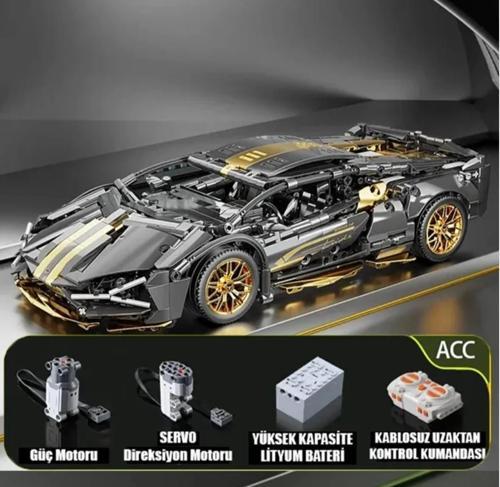 Çift Motorlu ve Kumandalı 1280 parça Lamborghini Sian 1:14 Ölçekli Spor Araba Yapı Blokları Seti 3D 