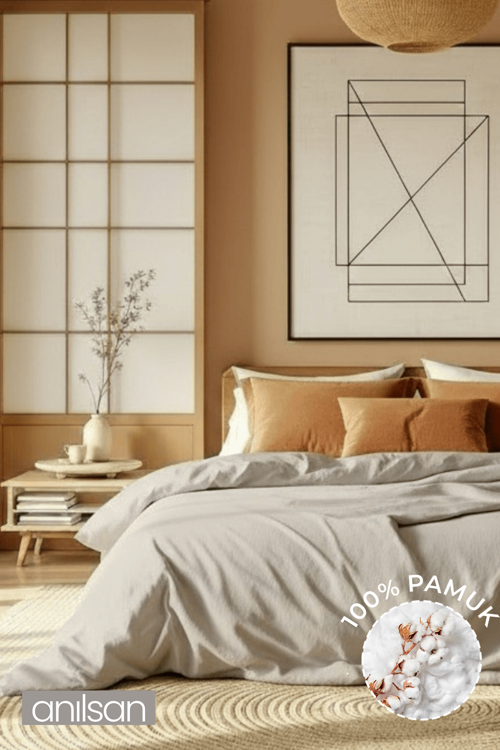 Düz Taş Tek Kişilik Lastikli Çarşaf Düğmeli Nevresim Takım %100 Pamuk 1 Adet Yastık Kılıf, 63tel