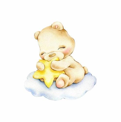 Bulut Üzerinde Sarı Yıldızla Uyuyan Ayıcık Duvar Stickerı