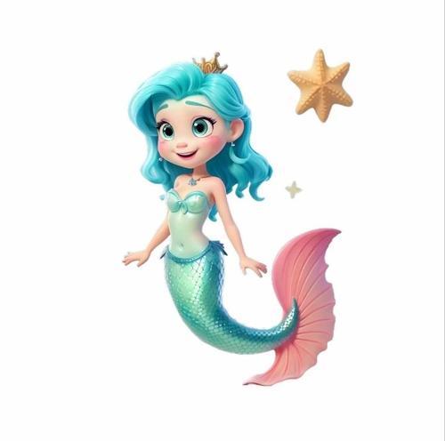 Deniz Kızı ve Deniz Yıldızı Duvar Stickerı