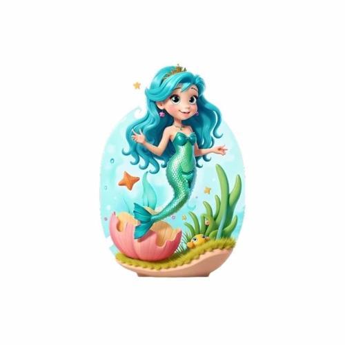 Deniz Kabuğundaki Mavi Saçlı Deniz Kızı Duvar Sticker'ı