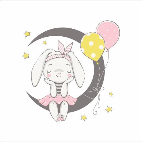 Ay'da Sevimli Tavşan Sticker