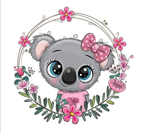 Fiyonklu Koala Çiçek Çerçeveli Duvar Stickerı