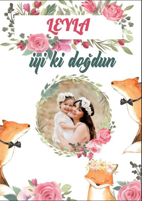 Çiçekler ve Tilki Temalı Doğum Günü Afişi - 35x50 Cm