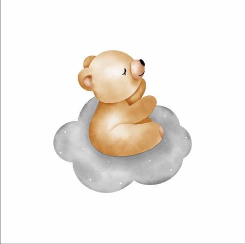 Gri Bulutta Oturan Ayıcık Duvar Stickerı