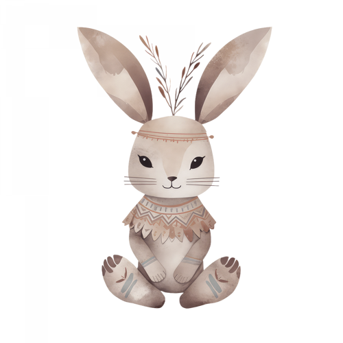 Etnik Desenli Uzun Kulaklı Tavşan Duvar Stickerı