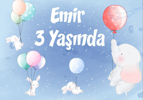 Balon ve Filler Doğum Günü Afişi - 35x50 Cm