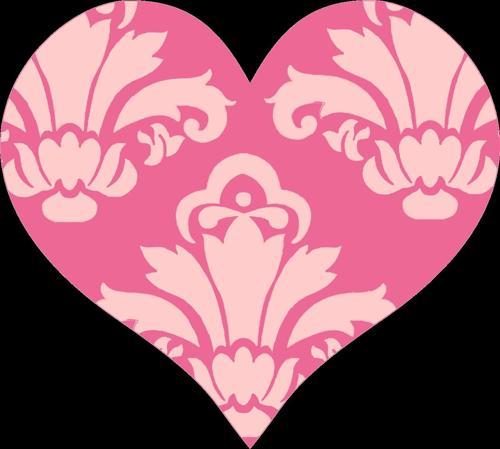 Koyu Pembe Damask Desenli Kalp Duvar Stickerı