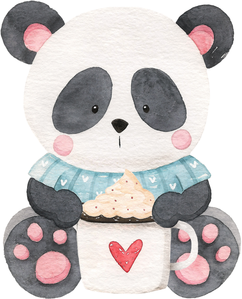 Kremalı Kahve Tutan Mavi Kazaklı Panda Duvar Stickerı