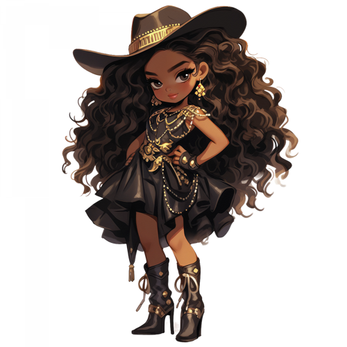 Kırmızı ve Altın İşlemeli Şık Kovboy Kız Duvar Stickerı