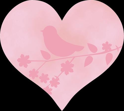 Kuş ve Çiçek Silüetli Pembe Kalp Duvar Stickerı