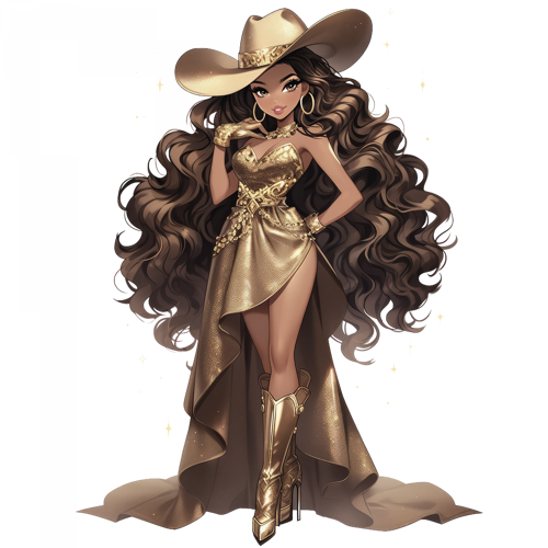 Parlak Altın Kısa Elbiseli Kovboy Kız Duvar Stickerı