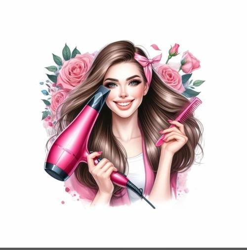 Pembe Fiyonklu Kuaför Kız Duvar Stickerı