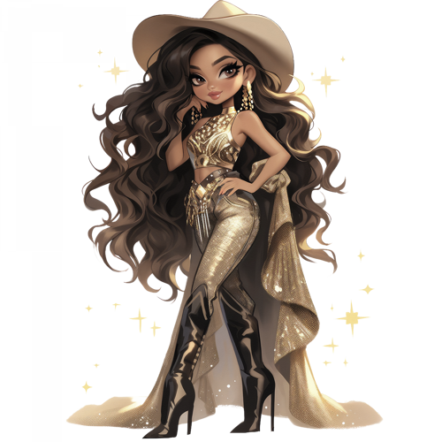 Parlak Altın Pantolonlu ve Şapkalı Kovboy Kız Duvar Stickerı