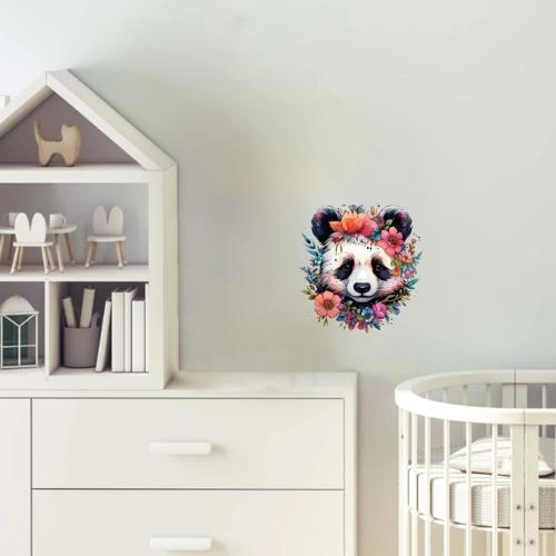 Mor ve Turuncu Çiçek Taçlı Panda Duvar Stickerı