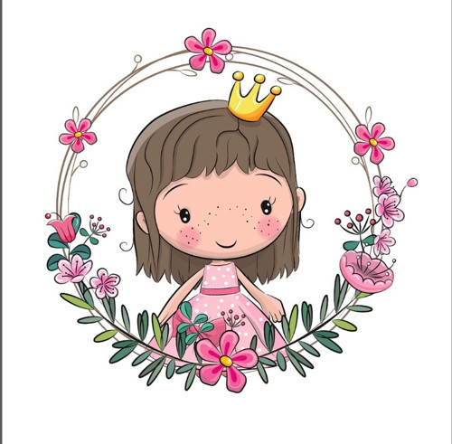 Prenses Kız Çiçek Çerçeveli Duvar Stickerı