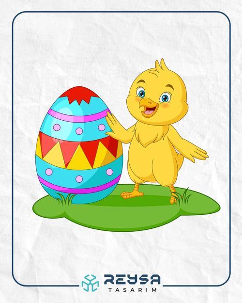 Paskalya Yumurtalı Civciv Duvar Stickerı