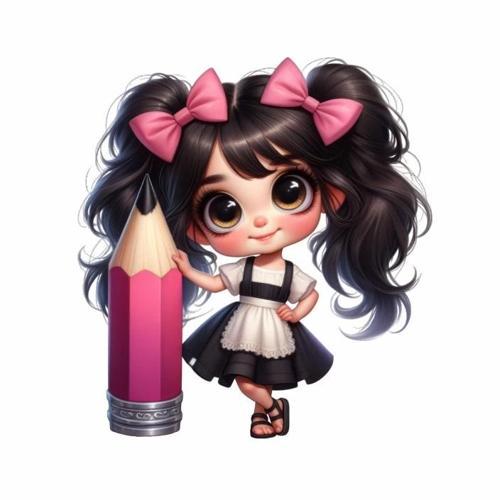 Pembe Kurdeleli Kız ve Pembe Kalem Duvar Stickerı