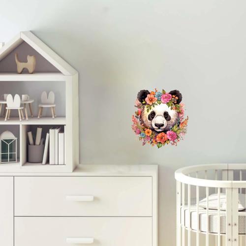 Renkli Çiçek Taçlı Panda Duvar Stickerı