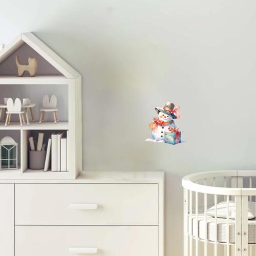 Şapkalı ve Hediyeli Karlı Adam Duvar Stickerı