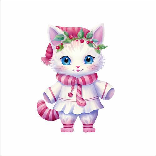 Sevimli Noel Kedisi Duvar Stickerı